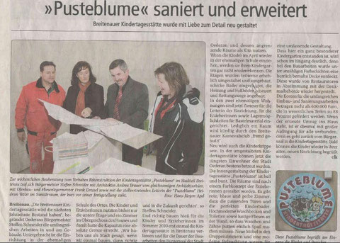 Sanierung Kindergarten Pusteblume Breitenau abgeschlossen, Wochenspiegel 04/2011